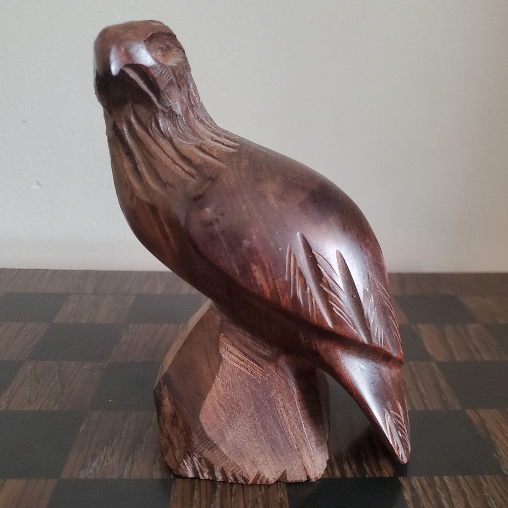 Vintage 1970s ironwood hand carved eagle statue 6" in